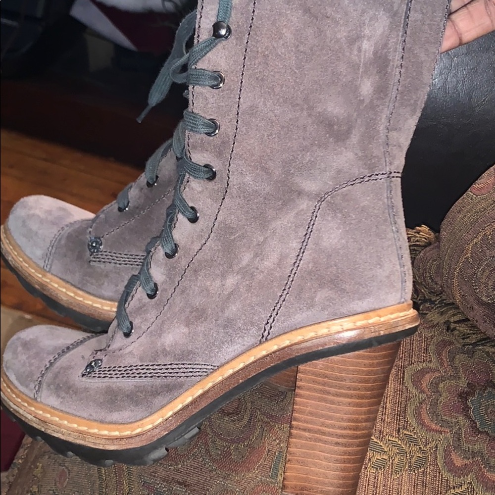 Prada suede gray boots heels 3 inch